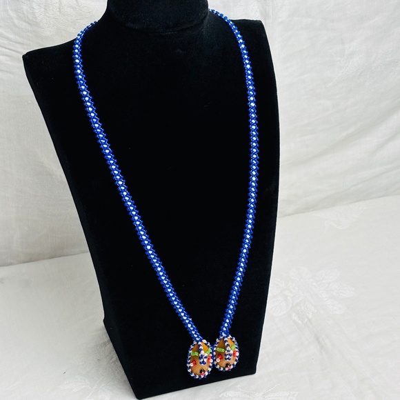 Vintage Handmade Glass Seed Bead Necklace w/ Leather Moccasin Pendants - Picture 4 of 4